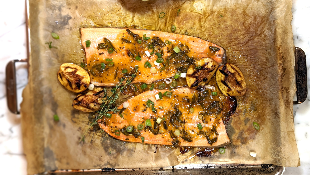 peach and trout